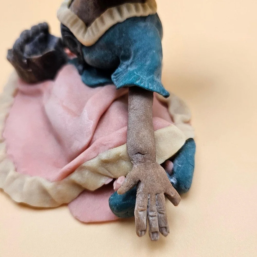 Artisan Signed Limited Edition Figurine Woman Basket Straw Hat Handcrafted RARE